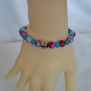 Turquoise tie dyed beaded stretch bracelet